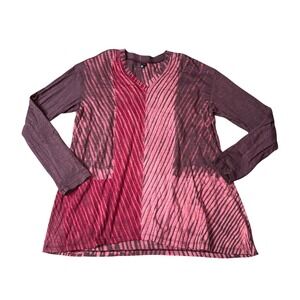 Jarbo V-Neck Long Sleeve Tunic Women Large Purple Pink Striped Cotton Excellent